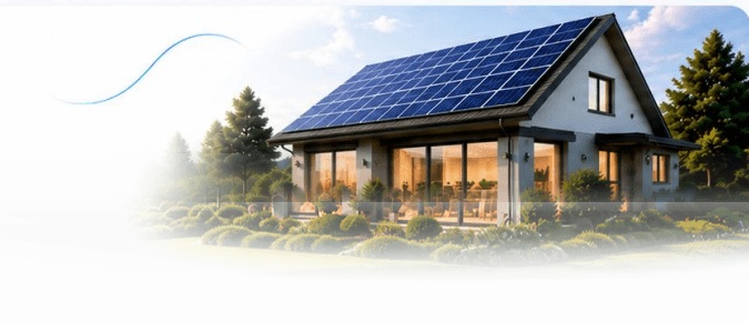 Casa com painéis solares no telhado